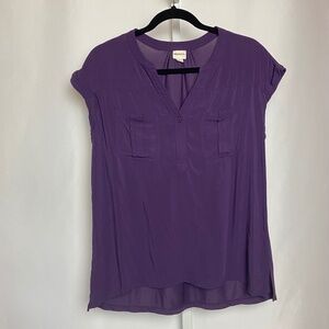 Merona Womenʻs Purple Cap Cuff Sleeve Split Neck Blouse Medium